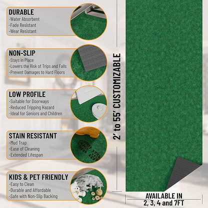 Ottomanson Mud Mat 2' x 2' Entryway Rug - Non-Slip Scraper Doormat for Muddy Paws, Dirt Trapping Indoor/Outdoor Mat for High-Traffic Areas, Kitchen, Garage, Patio, Green