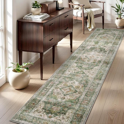 AMOAMI-2X3 Small Rug-Washable Rugs Entryway Mat Indoor-Soft Vintage Non Slip Rugs for Kitchen Laundry Room Bathroom Green Decorative Accent Rug for in Front of Sink 24 Inch x36 Inch