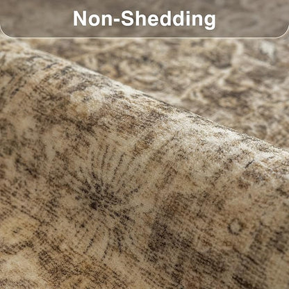 Fmfunctex 3x7 Runner Rug Brown Washable Vintage Neutral Distressed Non Slip Low Pile Indoor Carpet Soft Retro Floral Hallway Entryway Rug for Kitchen Living Room Bedroom Bathroom Laundry Entry Bedside