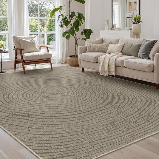 Bavni 5x7 Rug, Soft Machine Washable Area Rug Non Slip, Modern Printed Lightweight Rug, Abstract Pet Friendly Rug for Living Room, Playroom, Bedroom, Wood Brown
