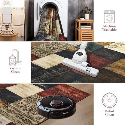 Tepook Modern Area Rug for Living Room, 4x6 Geometric Large Rugs for Bedroom, Washable Patchwork Rug Indoor Non-Slip Throw Carpets for Dining Room Office Farmhouse Home Decor, Multi