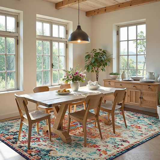 Lahome Area Rugs 9x12 Living Room Rug,Large Boho 9 x 12 Area Rugs for Living Room Washable Bedroom Rug,Boho Vintage Soft Non-Slip Printed Indoor Carpet for Dining Room Home Office(9x12ft,Orange)