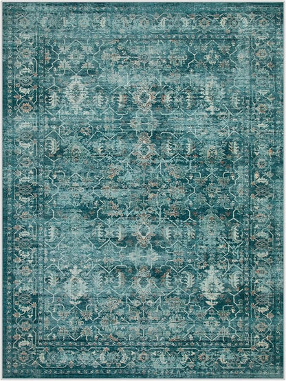 Lahome Vintage 9x12 Washable Blue Rugs for Living Room Bedroom, Boho Dining Room Rugs for Under Table, Soft Non Slip Indoor Throw Carpet for Home Office Playroom (9x12ft,Blue)