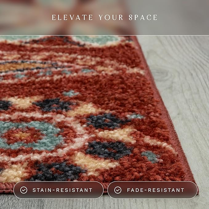 Maples Rugs Reggie Floral Runner Rug - Made in USA - Washable, Non Slip Indoor Carpet for Kitchen, Hallway, and Laundry Room, 2' x 9', Merlot