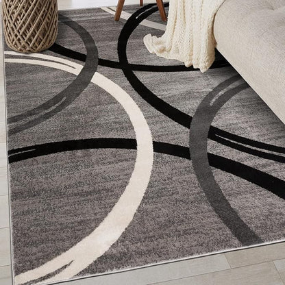Rugshop Wavy Circles Design Area Rug, Carpet with Jute Backing for Kitchen, Entryway, or Office, Gray, 4' x 6'
