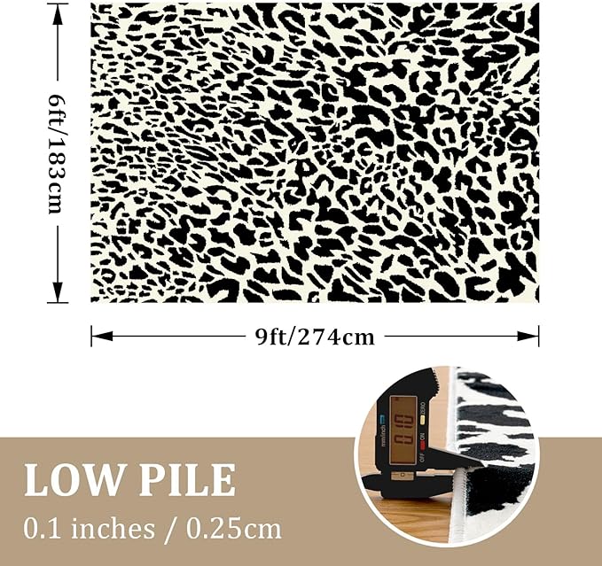 YIHOUSE Leopard Rug for Living Room, Black and White Cute Cheetah Print Rug Modern Washable Animal Printed Rugs for Bedroom, Girls Boys Dorm Room Nursery Room, Playroom, 6x9