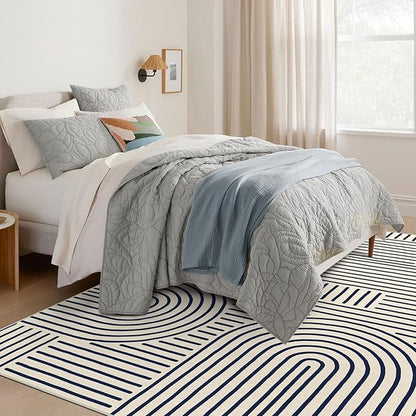 6x9 Area Rug for Living Room - Large Abstract Washable Rugs for Bedroom Non-Slip Indigo Dining Room Rug Rainbow Low-Pile Carpet Soft Modern Rug for Office Classroom Nursery Room