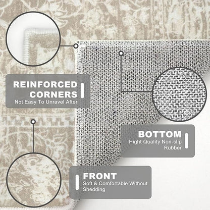 KILOCOCO Hallway Runner 3x8 Rug Runner Printed Vintage Floral Washable Kitchen Runners Non-Slip Rubber Backed Runners for Hallways Laundry Room Distressed Boho Rugs for Entryway Bedroom, Beige