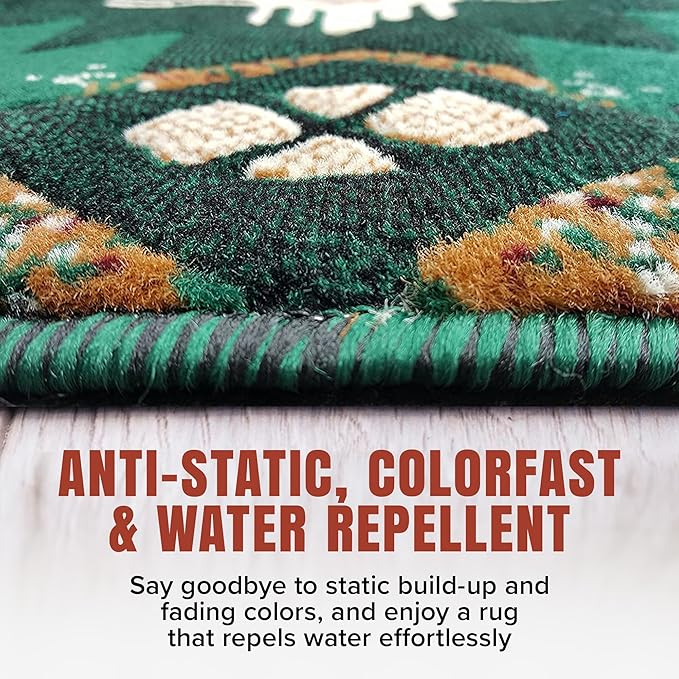 YHSF South West Native American Area Rug C318 - Easy Clean, Thick, Soft, Durable Native Tribal American Indian Inspired Rug for Bedroom/Living Room and More - Hunter Green, 2 Feet x 3 Feet 4 Inches