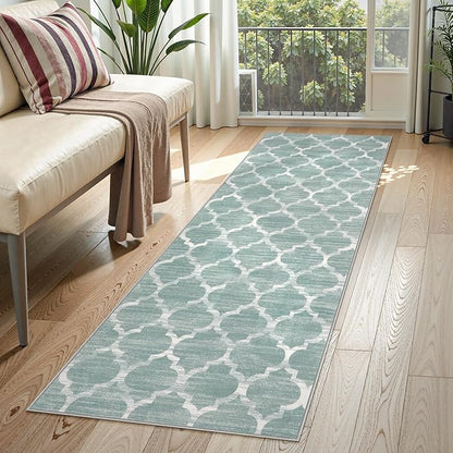 Lahome Moroccan Kitchen Rugs Non Slip Washable - 2x6 Runner Rug Throw Hallway Runner Rugs Low-Pile Soft Bedroom Sage Distressed Carpet Runner for Laundry Room Entryway Bathroom