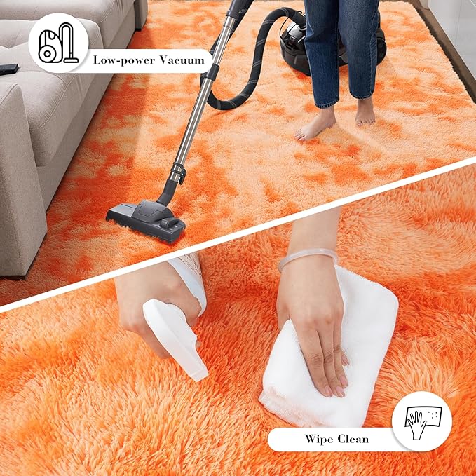 Mottling Orange Fluffy Rug Shaggy Area Rug, 3x5 Area Rugs for Girls Bedroom, Soft Cute Baby Play Mat, Indoor Floor Carpet for Teen, Nursery, Preppy Dorm, Plush Aesthetic Bedside Rug
