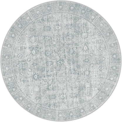 LIVEBOX Vintage Round Rug - Washable 5 Foot Large Oriental Circle Grey Rug for Living Room, Non-Slip Soft Carpet Low Pile Entryway Circular Rugs for Foyer Kitchen Kids Room