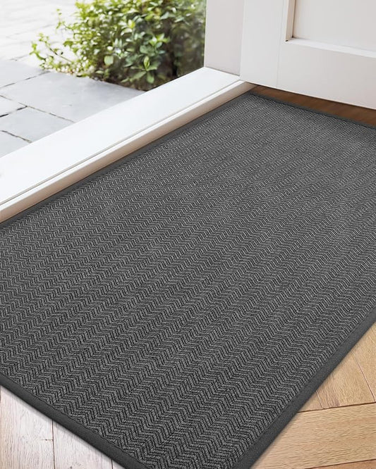 Color&Geometry Thin Indoor Entrance Mats, 24"X36" Indoor Mats for Entryway Non Slip Rubber Backed, Dirt Trapper Door Rugs for Entryway Indoor 2x3 Washable, Charcoal Grey (Rolled-up NO Creases)