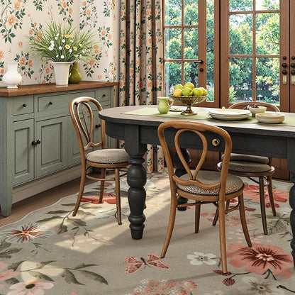 Lahome Floral Washable 6x9 Area Rugs, Soft Bedroom Rug for Living Room Ultra-Thin Non Slip Dining Room Rug, Stain Resistant Boho Rugs Easy Clean Throw Carpet for Office(6'x9',Brown)