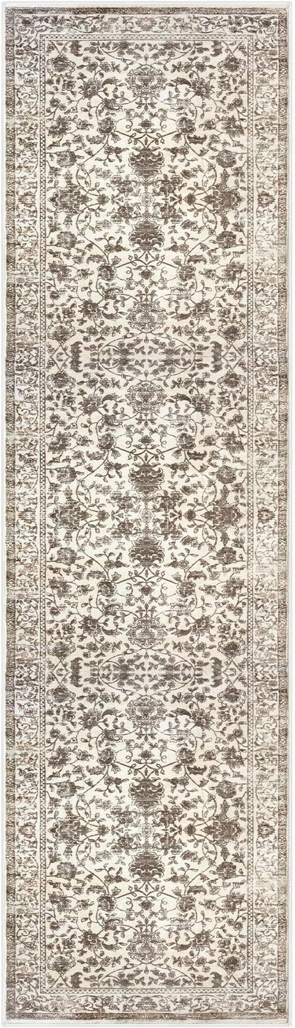KILOCOCO Hallway Runner 2x8 Rug Runner Printed Vintage Floral Washable Kitchen Runners Non-Slip Rubber Backed Runners for Hallways Laundry Room Distressed Boho Rugs for Entryway Bedroom, Beige/Brown