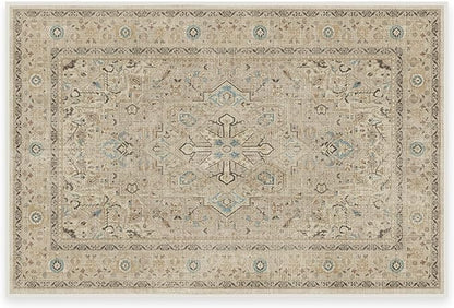 RUGGABLE Washable Vintage Area Rug – Kamran Ivory Opal 2x3, Stain-Resistant, Non-Slip – Small Machine Washable Rugs for Living Room, Bedroom, Hallway, Entryway & Bathroom–with Standard Pad