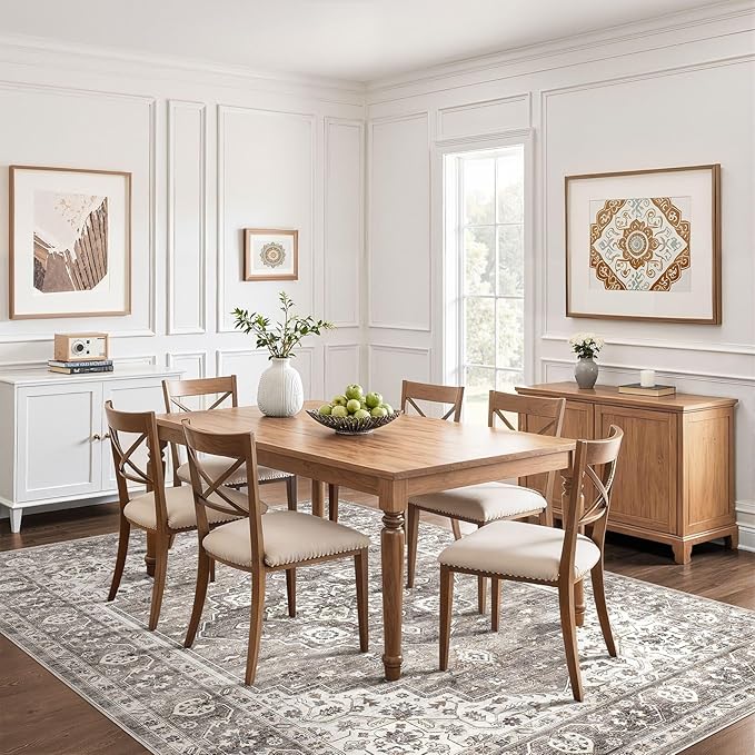 10x14 Area Rugs Living Room: Washable Boho Large Neutral Vintage Soft Rug Stain Resistant Farmhouse Non-Slip Indoor Rustic Floor Carpet for Bedroom Nursery Kids Playroom Office Dining Room- Dark Brown
