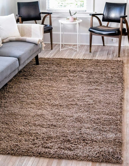 Unique Loom Solid Shag Collection Area Rug (10' x 13' 1" Rectangle, Sandy Brown)