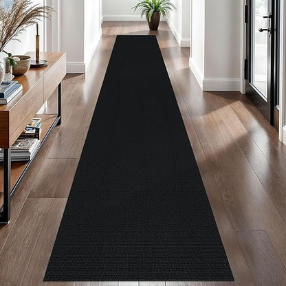 EARTHALL Washable Runner Rug 2x12 Ft Non Slip Runners for Hallways Long Cotton Rubber Backed Kitchen Runner Braided Indoor Floor Carpet Runners for Entryway, Hall, Kitchen, Black