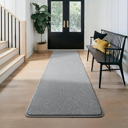 Modern Hallway Runner Rug, 2x6 Rug Runners for Kitchen, Grey Washable Long Runner Rugs for Hallways, Soft Indoor Carpet for Bedroom Bedside, Non-Slip Memory Foam Rugs for Entrance Living Room Décor