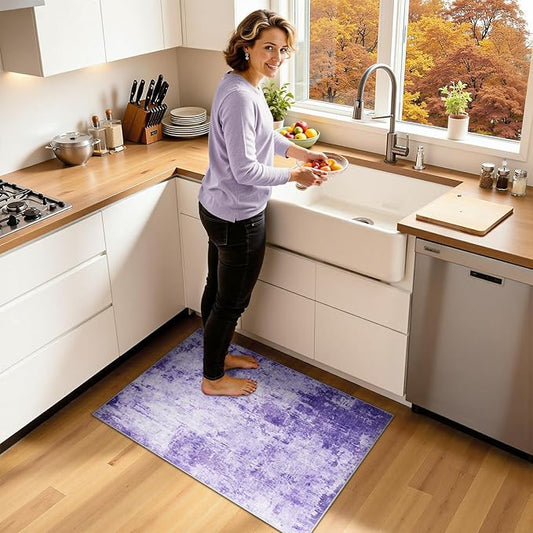 Washable Area Rugs 2'x3' Non-Slip Modern Abstract Soft for Living Room Entryway Bedroom Nursery, Print Pattern, Purple Gray Pink White