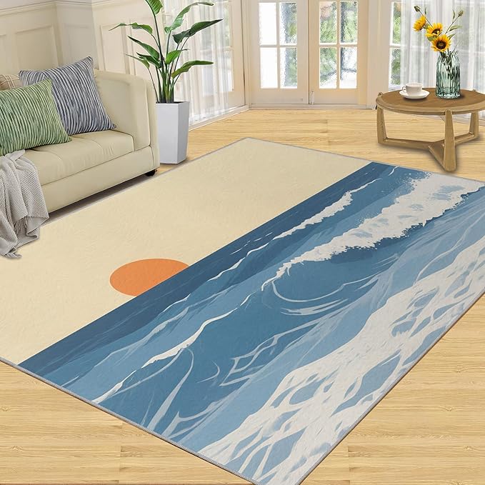 Boho Sun Runner Rugs 3x6ft, Abstraction Deco Bedside Rug, Minimalist Sunburst Laundry Rug with Non Slip Backing for Bedroom Kitchen Sink Front Door Entryway Indoor