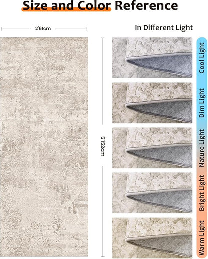 Art&Tuft 2x5 Runner Rug - Washable Runner Rugs, Non-Slip Runner Rug for Hallway, Low-Pile 2x5 Rug Runner Kitchen Laundry Room Rug Throw Carpet for Entrance Bedroom Living Room, Beige