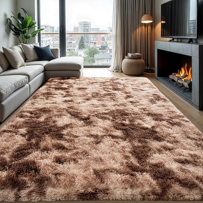 Zentavio Area Rugs for Living Room Rugs for Bedroom 4x6 Soft Carpet Fluffy Furry Shag Aesthetic Plush High Pile Gray Throw Rug for Nursery Kids Room Dorm Tie-Dyed Coffee