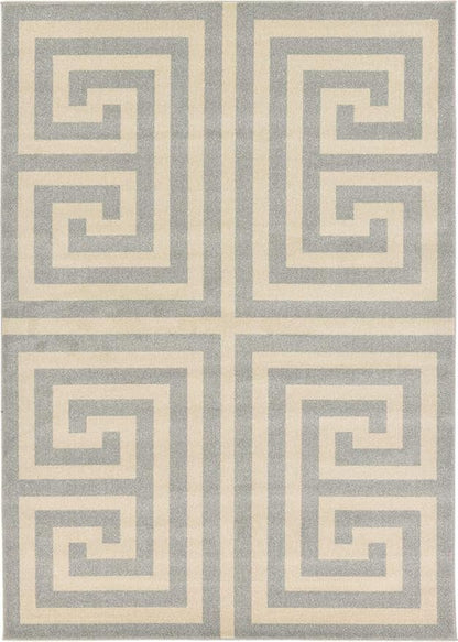 Unique Loom Athens Collection Classic Geometric Modern Border Design Area Rug (7' 0 x 10' 0 Rectangular, Gray/ Beige)