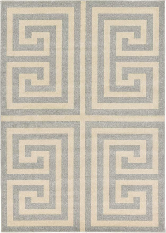 Unique Loom Athens Collection Classic Geometric Modern Border Design Area Rug (7' 0 x 10' 0 Rectangular, Gray/ Beige)