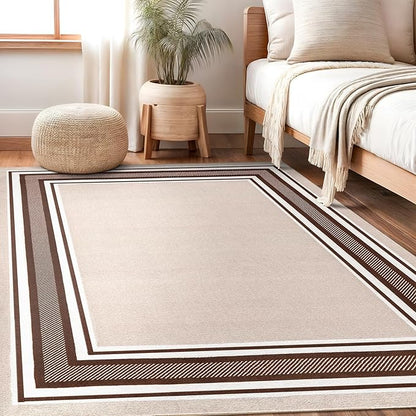 Beverly Rug Non Slip Area Rugs 3x5 Modern Bordered Non Skid Rubber Backing Soft Area Rug for Living Dining Room Easy to Clean Non Shedding Kitchen Bedroom Indoor Carpet 3 x 5 Beige-Brown
