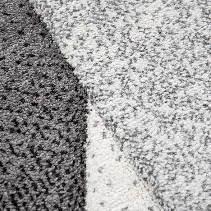 Paco Home Modern Area Rug Bordered with Geometric Pattern Turquoise Grey with Contour Cut, Size: 5'3" x 7'7"