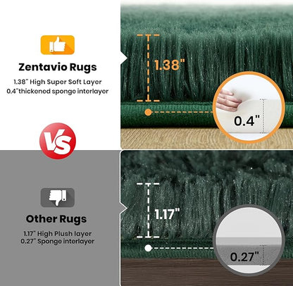 Zentavio Emerald Green Rugs for Bedroom 6x9 Dark Green Area Rugs for Living Room Fluffy Fake Grass Large Carpet for Kids Room Playroom Furry Shag Aesthetic Soft High Pile Washable Home Decor