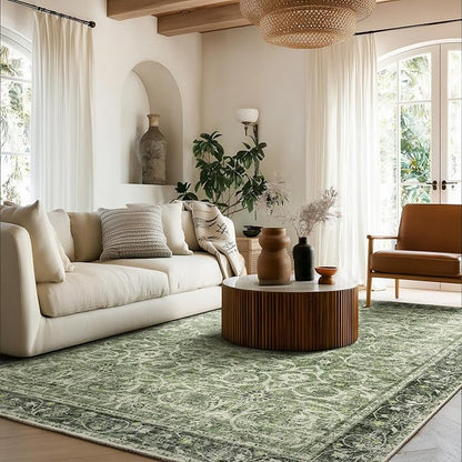 Washable Area Rugs 5'x7' Non-Slip Vintage Boho Distressed Fade Resistant Low Pile Carpet for High-Traffic Living Room, Bedroom & Dining Room