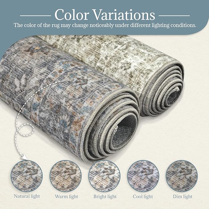 2'x6' Washable Runner Rug Utral Soft Lightweight Vintage Boho Distressed Non-Slip Backing,Low Pile Stain Resistant Farmhouse Rug for High-Traffic Hallway, Kitchen & Laundry