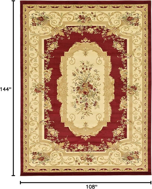Unique Loom Versailles Collection Traditional Classic Floral Motif Area Rug (9' 0 x 12' 0 Rectangular, Burgundy/ Ivory)