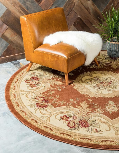 Rugs.com Chateau Collection Rug – 8 Ft Round Brick Red Medium Rug Perfect for Kitchens, Dining Rooms