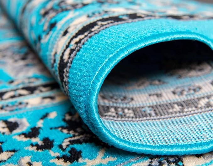 Unique Loom Sialk Hill Collection Area Rug - Washington (5' 3" x 8' Rectangle Turquoise/Black)