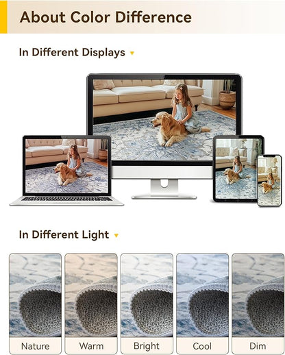 Area Rugs 2'x9' Washable Non-Slip, Floral Vintage Distress Print Pattern Medallion Carpet for Living Room Bedroom Dining Room, Light Blue Navy Beige Gray White