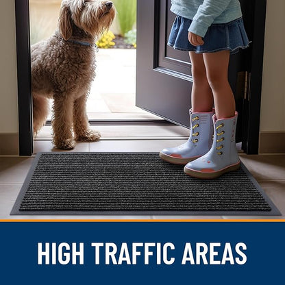 OLANLY Front Door Mat Indoor Outdoor Entrance, Waterproof Heavy Duty Doormat, Fade Resistant, Low Profile, Easy Clean Patio Porch Welcome Floor Mats for Entry, 29.5x17, Off-Black