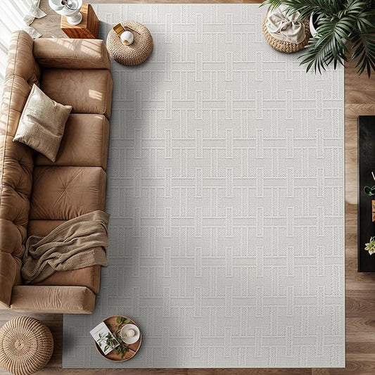 Micro Loop Indoor Rug White 6x9 Boho Geometric Neutral Area Rugs for Living Room Soft Luxury Modern Low and High Pile Durable Stain Resistant Non-Shedding Indoor Area Carpet 6 x 9