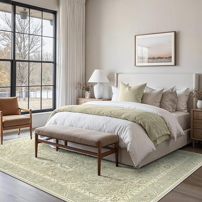 8x10 Area Rug Machine Washable Boho Rug for Living Room,Ultra-Thin Low Pile Carpet,Lightweight Indoor Printed Rug,Non Slip Floral Area Rug for Bedroom, Dining Room, Home Office,Taupe