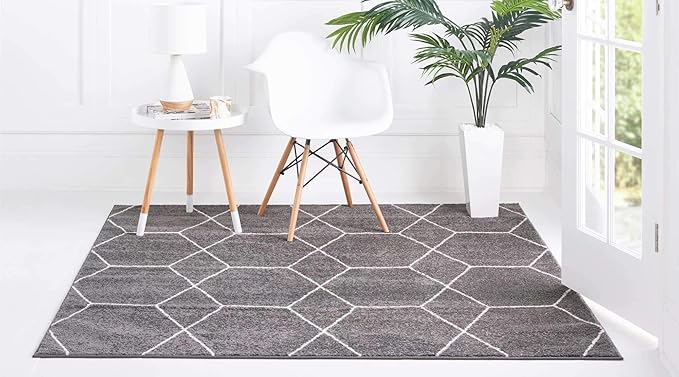 Unique Loom Trellis Frieze Collection Area Rug - Geometric (8' Square, Dark Gray/ Ivory)