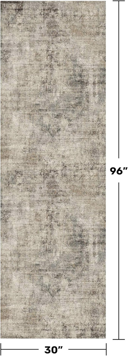 2'6"x8' Runner Rug for Hallway, Washable Taupe Brown 8ft Long Kitchen Rug, Non Slip Entryway Carpet with Rubber Backing, Dark Academy Décor, Stain Resistant Medallion Abstract Design