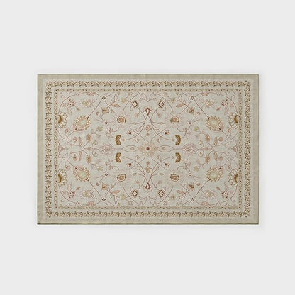 EVERGRACE Area Rugs for Living Room 4x6, Boho Floral Faux Wool Indoor Outdoor Rugs, Washable Rugs for Bedroom Entryway Dining Room Hallyway, Low Pile Floor Mat Carpet for Home Decor, Natural Beige