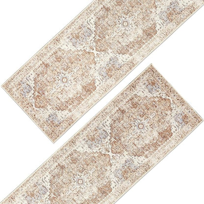 jinchan Kelda Runner Rug 2x8-2pcs Hallway Rug Kitchen Washable Runner Vintage Mat Retro Lightweight Non-Slip Floor Cover Distressed Thin Carpet for Entryway Bathroom Bedroom Laundry Room Brick Red