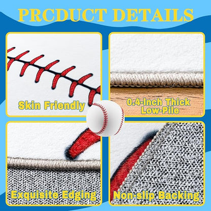 Baseball Soft Area Rug, Cute Bedside Shag Rug for Kids Toddlers Teens, Baseballs Lovers Room Decor Indoor Carpet for Kids Room Bedroom Living Room, Nursery, Machine Washable 8x10 FT