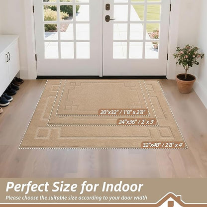 BEQHAUSE Door Mat 32" x 48", Non-Slip Door Mats Indoor Entryway Rugs Washable Low-Profile Absorbent and Stain Resist Floor Mats, Dog Door Mat for Front Back Door, Muddy Wet Shoes & Paws, Beige