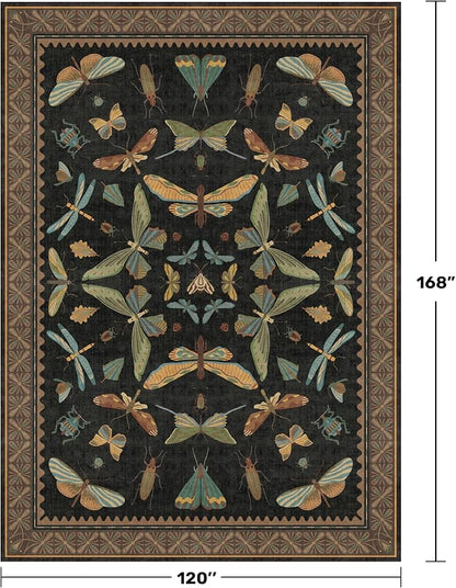 Big Black Area Rug for Living Room - Washable 10x14 Area Rug, Dining Room Rugs for Under Table, Soft Low Pile for Large Bedroom - Insect Witch Dark Moody Bug Decor, Non-Slip & Stain Resistance