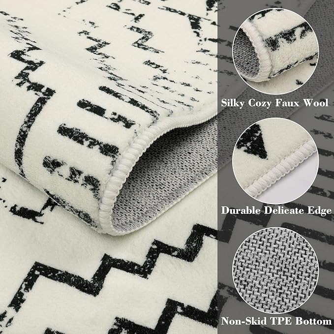 Wonnitar Moroccan Washable Rugs 5x7, Large White Tribal Area Rug for Living Room, Non-Shedding Soft Bedroom Accent Throw Mat, Geometric Floor Carpet for Dining Table Entry Office (Beige,5'x7')
